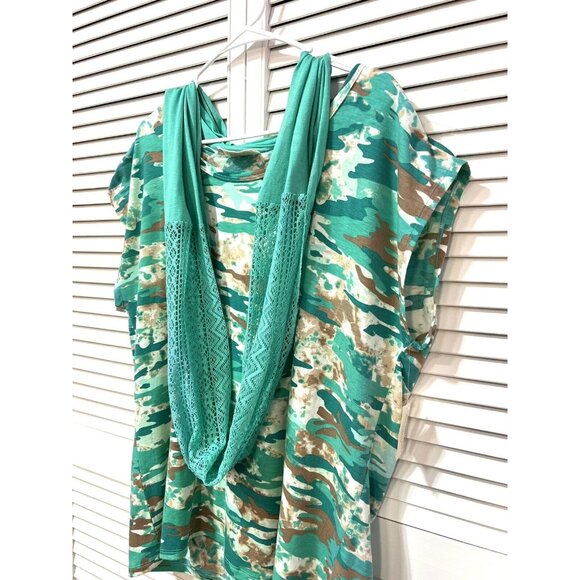 NWT bobbie brooks Women 2x knit top & scarf cap sleeves green Stretch - Picture 2 of 14